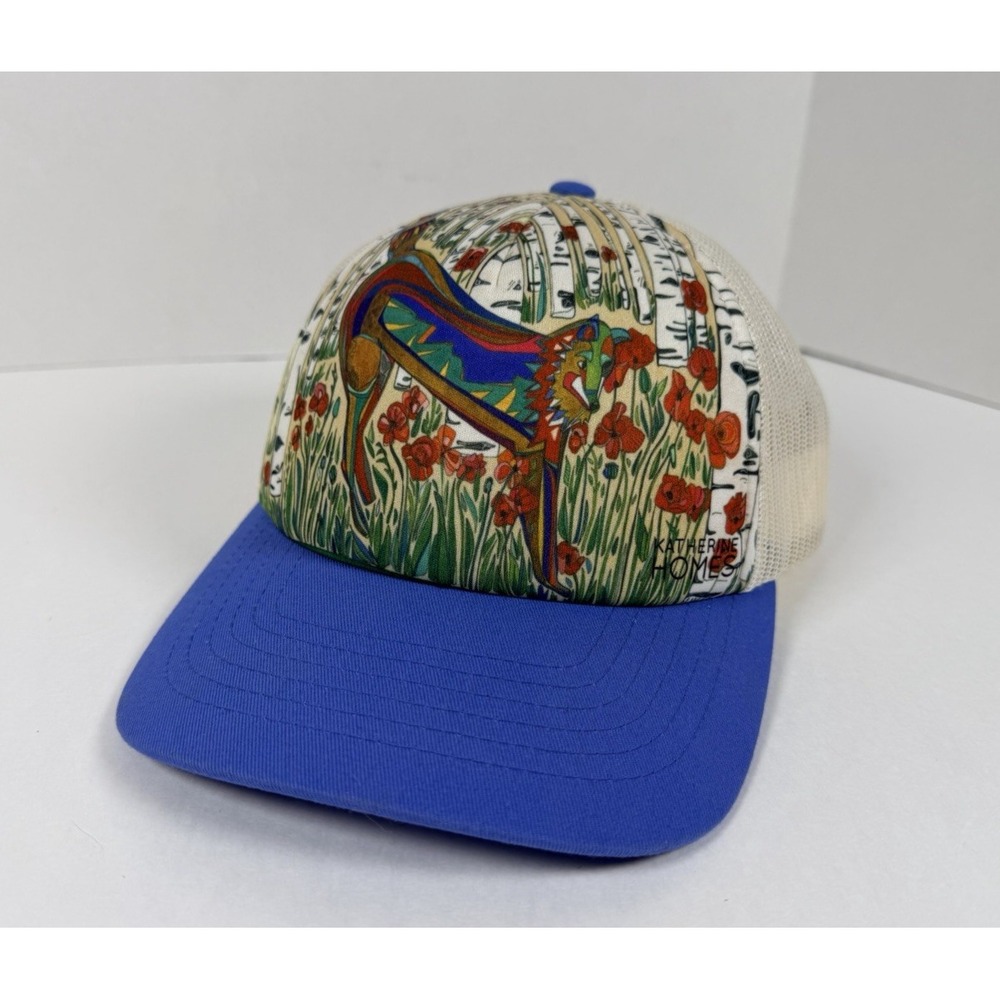 Katherine Homes Hat Cap Snap Back Dog Poppy Flower Blue Mesh Back Nature